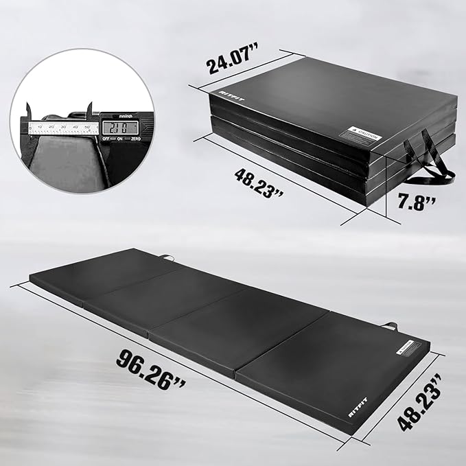 RitFit Upgraded Folding Exercise Mat, 2 Inch Thick Gymnastics Mat 3’x6’,4’x8’,4x10’,2'x8' with Carrying Handles for Yoga, MMA, Stretching, Core Workouts and Home Gym Protective Flooring