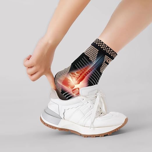 LISEPWU Copper Ankle Brace with Adjustable Compression Bandage, Ankle Support Compression Sleeve for Men & Women, for Foot Pain, Sprained Recovery, Achilles Tendonitis, Sports Protection(Black S)