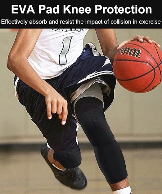 SUJAYU Basketball Knee Pads Knee Sleeves, 2 Pack Honeycomb Anti Collision Leg Compression Sleeves, Compression Knee Pads for Wrestling Football Volleyball Baseball (X-Large, White)