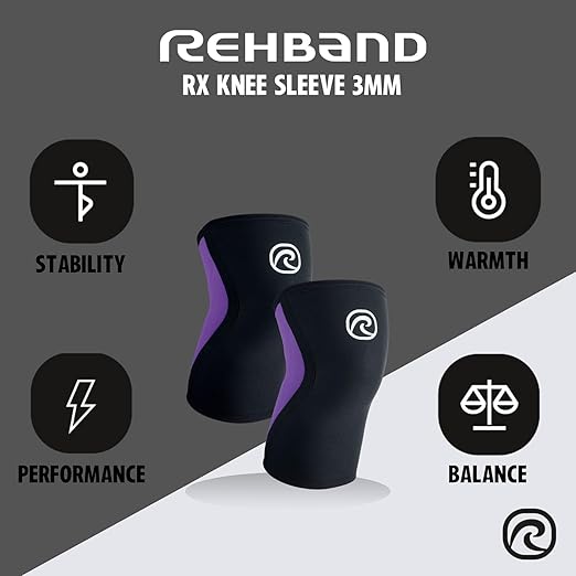 Rehband Knee Sleeve 3mm Neoprene, Lightweight Knee Brace for Endurance and Ball Sports, Unisex Compression Starter Knee-Sleeves, Breathable Running Knee Support, Colour:Purple - 1 Pair, Size:X-Large