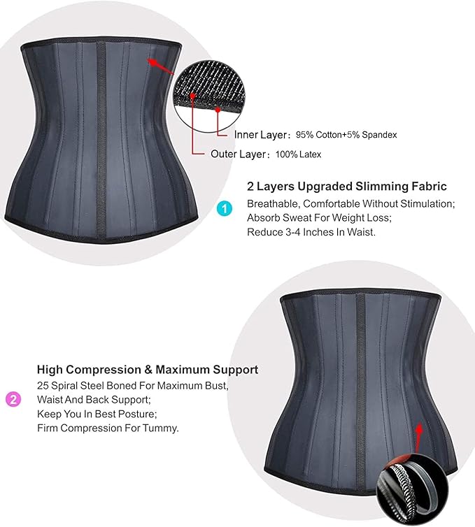 YIANNA Women's Underbust Latex Sport Girdle Waist Trainer Corsets Hourglass Body Shaper