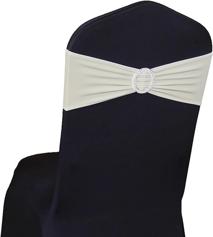 50 Pack Spandex Ivory Chair Sashes Bows with Slider Buckles for Wedding Party Feast Banquet Restaurant Event Bridal Baby Shower Decoration