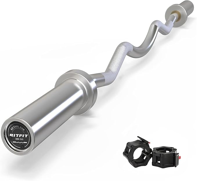 RitFit 2 Inch EZ Curl Bar with Weights, 350LBS Weight Capacity Olympic Curl Barbell for Bicep, Tricep and Weight Lifting Exercises