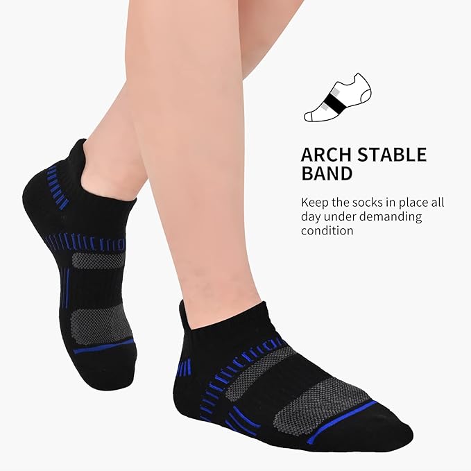 COOPLUS Mens Ankle Socks Athletic Cushioned Breathable Low Cut Tab With Arch Support - 6 Pairs