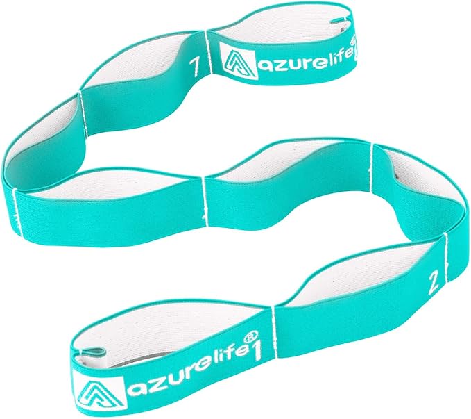 A AZURELIFE Elastic Yoga Stretching Strap, Multi-Loop Stretch Strap for Physical Therapy, Pilates, Yoga, Dance & Gymnastics Exercise and Flexible Pilates Stretch Band