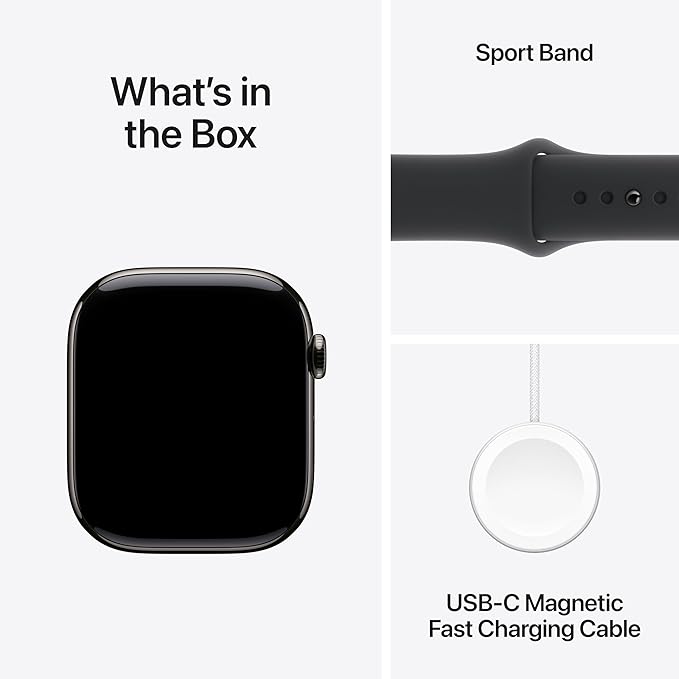 Apple Watch Series 10 [GPS + Cellular 46mm case] Smartwatch with Slate Titanium Case with Black Sport Band - M/L. Fitness Tracker, ECG App, Always-On Retina Display, Water Resistant