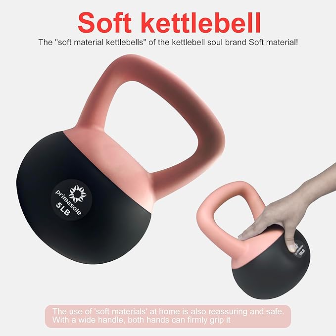 Primasole Soft Kettlebell 5lbs Shook Resistance base. Anti Slip hand Kettlebell weights for Women and Men -Home workout Kettlebells dumbbells for strength and safety.