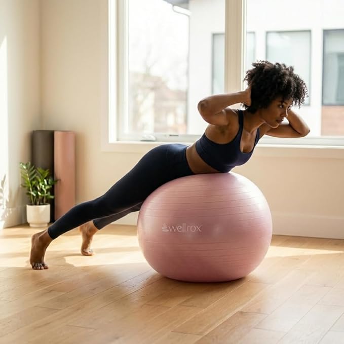 Wellrox Exercise Ball with Electric Pump - 55cm Anti-Burst Yoga Ball for Pregnancy, Pilates, Fitness & Physical Therapy, Home Gym Balance Chair for Office Desk