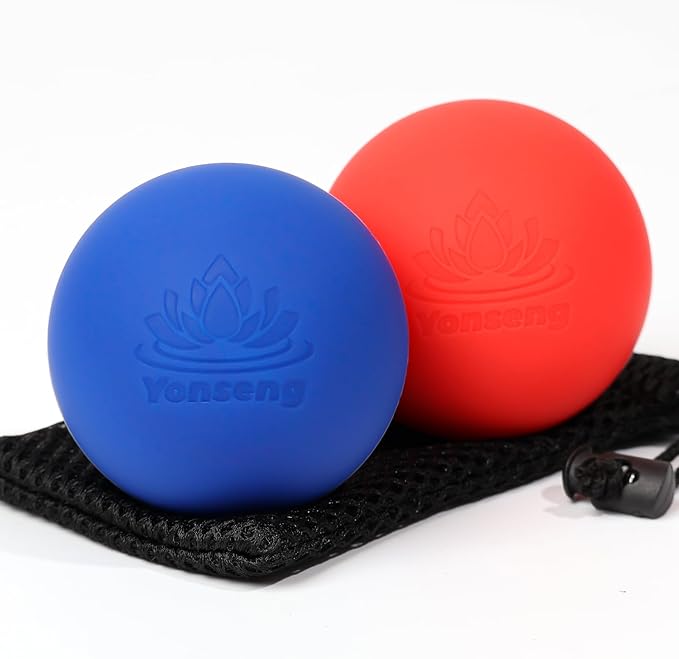 Physical Yoga Balls Massage Lacrosse Balls for Myofascial Release, Trigger Point Therapy, Muscle Soreness Deep Tissue Massage Physical Therapy Equipment(2 Pack,Red and Dark Blue)