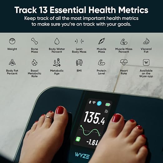 Wyze Smart Scale Ultra Smart Scale with 4.3" Color Display - Digital Scale for Body Weight BMI Muscle Mass, Heart Rate Monitor, Wi-Fi & Bluetooth Weight Scale with Baby/Pet/Luggage Mode, 400lbs, Black