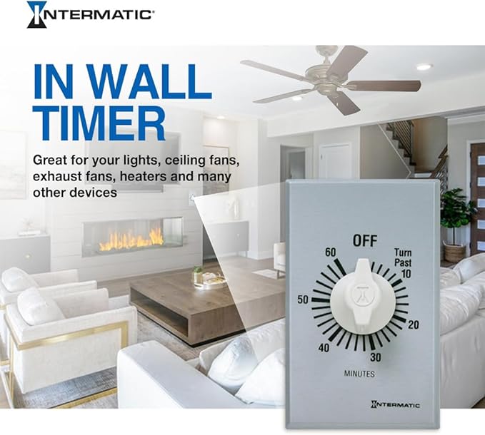 Intermatic SW60MK 60-Minute Spring Wound Timer - Energy-Saving Control for LED/CFL Lights - Versatile Usage for Fans, Motors, Heaters - No-Electricity Operation, Easy Installation