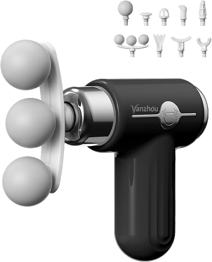 Mini Massage Gun Deep Tissue, Portable Handheld Massage Gun for Muscle Recovery, Quiet Percussion Massager with 9 Heads, USB-C Rechargeable Massage Gun for Travel, Gym & Office, Matte Black