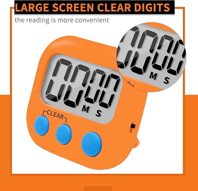 6 Pack Small Digital Kitchen Timer Magnetic Back and ON/Off Switch,Minute Second Count Up Countdown (Orange)