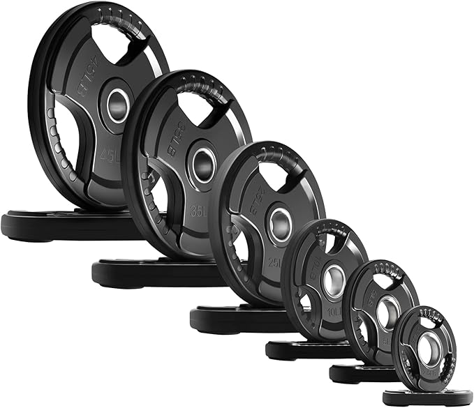 RitFit Weight Plates for Barbell, 2-Inch Olympic Rubber Grip Plates for Weightlifting and Strength Training in Home & Gym, Single, Pair and Sets