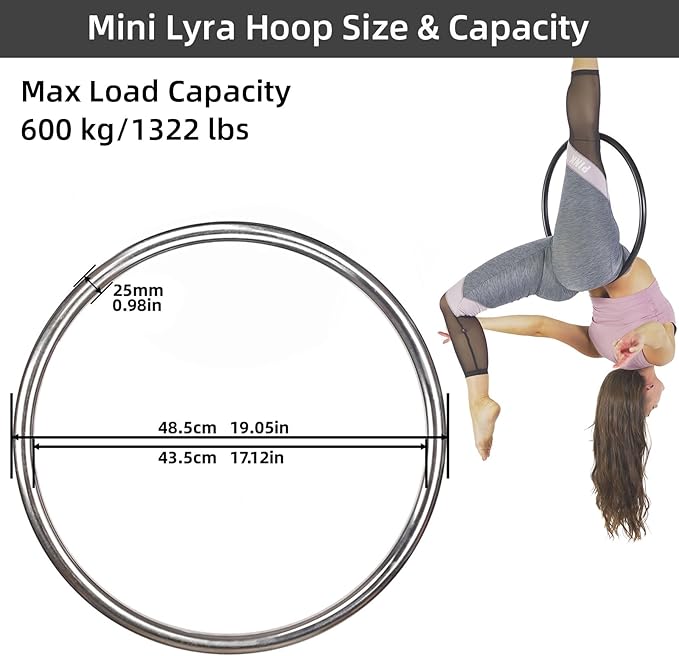 PRIOR FITNESS Mini Lyra Hoop Set, 17 Inch Small Aerial Hoop Kit, Circus Aerial Equipment, Stainless Steel Aerial Yoga Hoop for Home Fitness