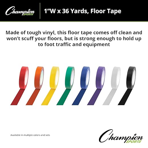 Champion Sports Vinyl Tape, 1" Wide x 36 Yards Long, Yellow - Durable Floor Marking Tape - Schools, Gyms, Restaurants