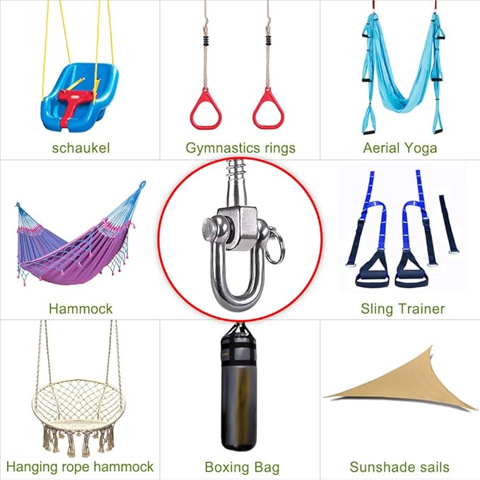 SELEWARE 2 Pack Swing Hangers Swing Set Hooks Stainless Steel Hammock Hooks for Porch Swing, Hammock Chair, Heavy Bag, Yoga Silk, Suspension Straps, Gymnastics Rings