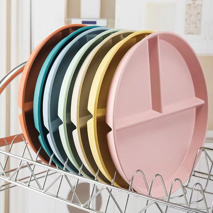 RUIBOLU Unbreakable Divided Plates 5PCS for Kids Adults, Compartment Plates, Lightweight Reusable Dinnerware Portion Control Plastic (5Pack- 9IN)