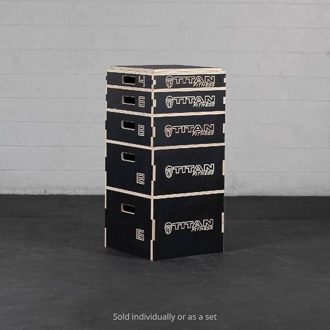 Titan Fitness 16in Anti-Slip Stackable Wooden Plyometric Box, Pro-Duty Plyo Box, Jump Step-Up Box Squat, Home Garage Gym Training