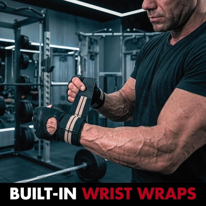 Fit Active Sports New Grip 2.0 Ventilated Weight Lifting Workout Gloves with Wrist Wraps for Gym Exercise, Weightlifting, Pull Ups - for Men & Women