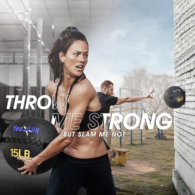Yes4All Wall Ball, Soft Leather Weighted Iron Sand Ball for Dynamic Multifunctional Exercise, 6 LB - 30 LB