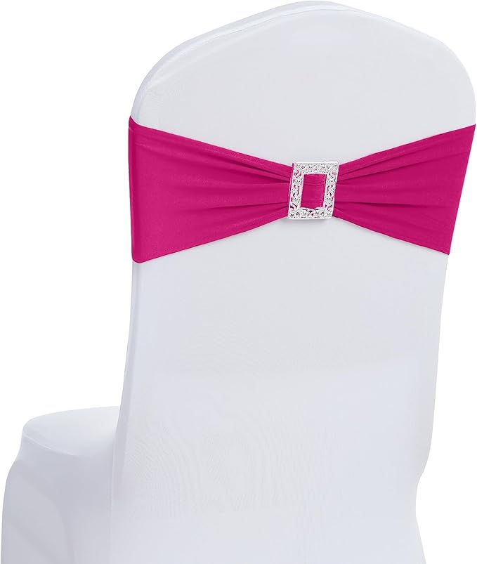 Joccun 60 PCS Spandex Chair Sashes Bows Stretch Chair Cover Band with Buckle Slider Universal Elastic Chair Ties for Wedding Banquet Party Event Decoration (Fuchsia)