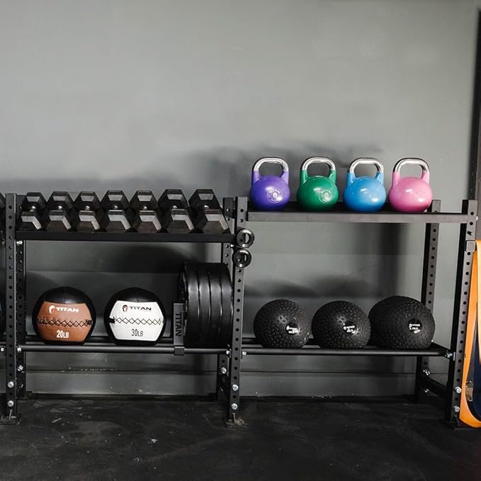 Titan Fitness Elite Series Extension Unit Mass Storage System for Dumbbell Kettlebell Slam Ball Storage, Bolt-On Adjustable Shelves