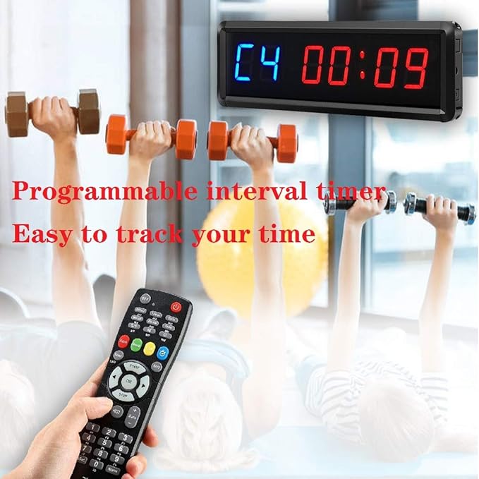 Gym Timer Clock Digital Interval Tabata Workouts Fitness Wall Small with Remote Home Garage Office Jujitsu School Referee Studio Church Service (Two Blue+Four Red 1.5")