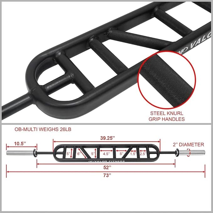 Valor Fitness Multi Grip Barbell for Shoulder Exercises - Swiss Bar for Triceps - Range of Motion - Fits Olympic Weight Plates - Chest Press Lifting Curls