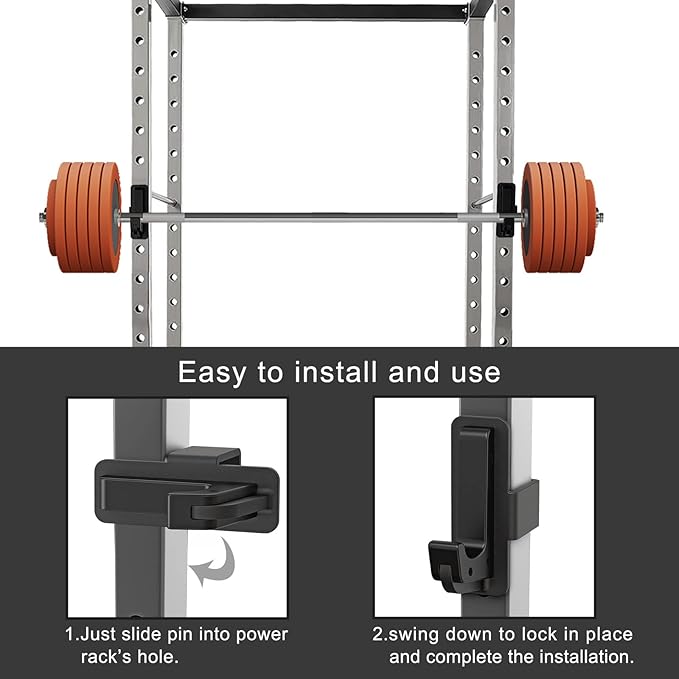 SELEWARE Solid Steel J Hooks for 2" x 2" or 3" x 3" Tube Power Cage with 1" 1/2" or 5/8" Hole Squat Rack Attachment, J-Hook Barbell Holder for Power Rack, Set of 2