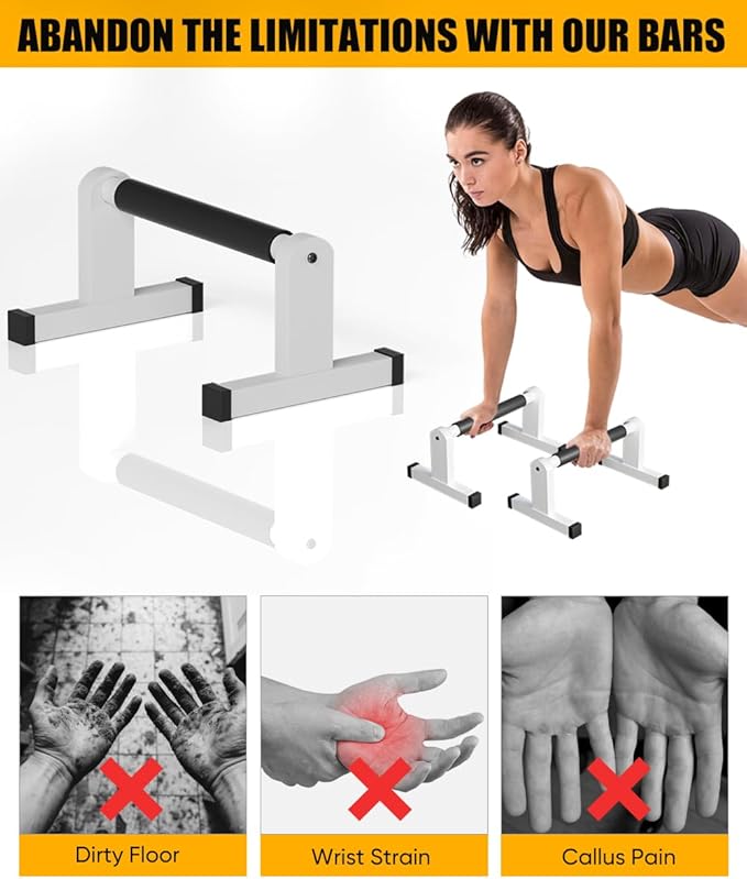 Push Up Bars, Heavey Duty Parallettes Dip Bar with Non-slip Grips for Calisthenics Planche L Sit Handstand Fitness Floor Workout, Pushup Station Handles Stand for Gym Strength Training