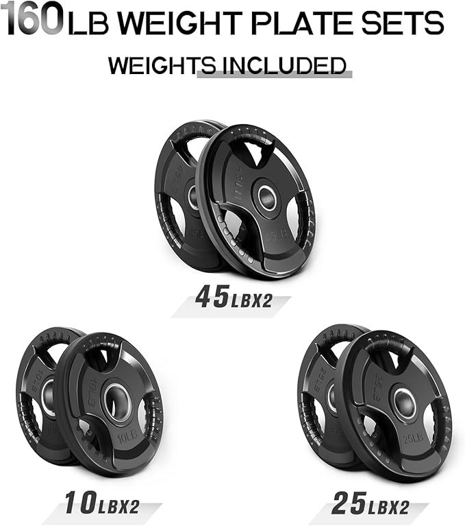 RitFit Weight Plates for Barbell, 2-Inch Olympic Rubber Grip Plates for Weightlifting and Strength Training in Home & Gym, Single, Pair and Sets