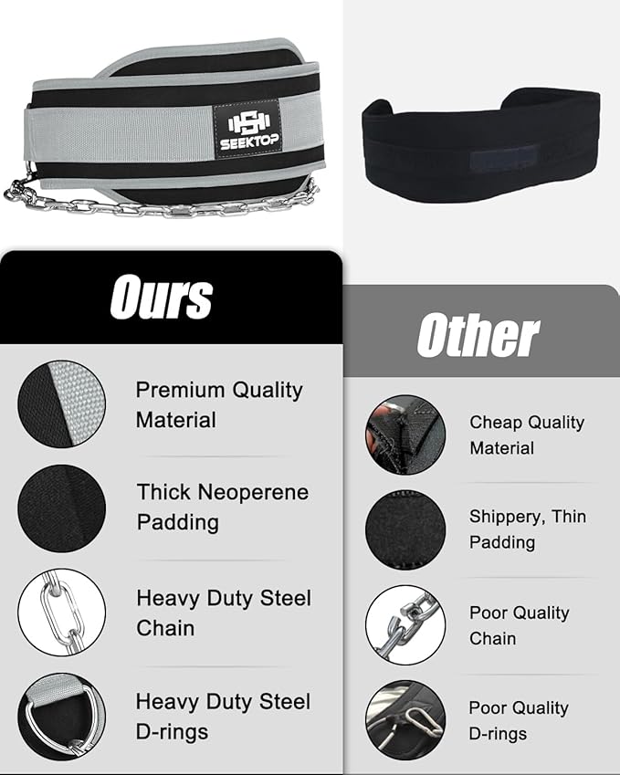 Seektop Dip Belt With Chain for Weightlifting - Neoprene Waist Belt for GYM Workout, Pull Ups, Crossfit, Weight Lifting, Squat, Training, Fitness - for Men & Women