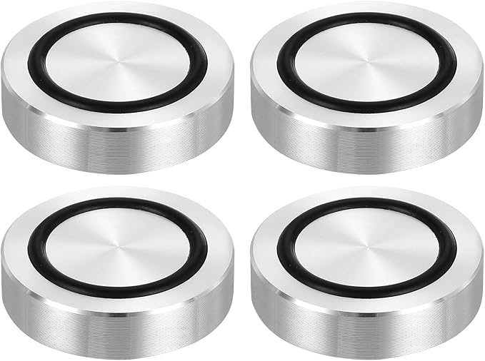 uxcell M8 Thread 40mm / 1.6" Dia 10mm Thick Aluminum Circle Disc Glass Top Adapter 4pcs Round Solid Table Feet Pad Plate Hardware with Anti-Slip Rubber Ring