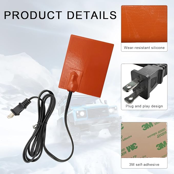 DXNQ 2 PCS Car Engine Heater Pad, 4"×5" Silicone Car Heating Pad with 68" Long Power Cord, 120V 150W Self-Adhesive Oil Pan Heater Pad for Metal Surface, Car Engine Heater Accessories