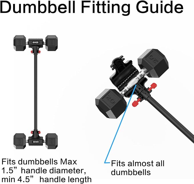 Dumbbell Converter by SEWD – Turn Dumbbells into Barbell Set – Adjustable Weights & Up to 220LB Capacity Barbell for Home Gym Full Body Workouts – Red