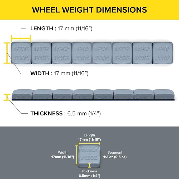StanceMagic - 0.5oz 1/2oz - Gray Grey Adhesive Stick On Wheel Weights, Easy Peel, Zinc Plated Steel Balancing Weights for Cars Bikes ATV UTV, 0.75 lb box (12oz), Contains 24 Pieces