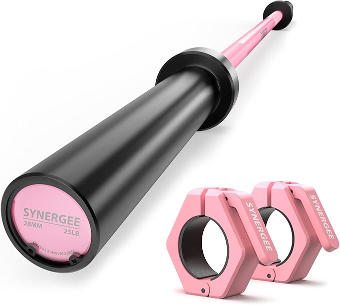 Synergee Olympic Barbell – 20LB & 25LB, 2” Olympic Weight Bar for Strength Training, Squats, Deadlifts & Bench Press – 350 LB Capacity with Magnetic Barbell Collars