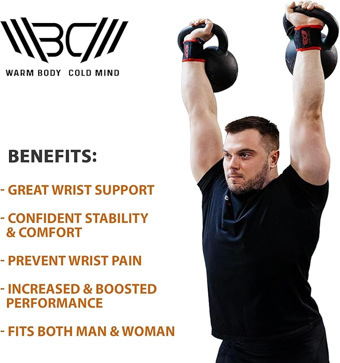 WARM BODY COLD MIND - Weightlifting Wrist Wraps for Cross Training, Powerlifting, Deadlift, Gym, Workout, Exercises & Fitness, Heavy-Duty Wrist Support, Thumb Loop