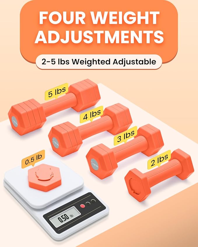 Adjustable Dumbbells Set, 4 in 1 Hand Weights Set for Women Men 10 LB/ 12 LB Dumbbell Pair Each 2lbs 3lbs 4lbs 5lbs Weights Dumbbells Set with TPU Soft Rubber Handle for Home Gym Exercise Fitness