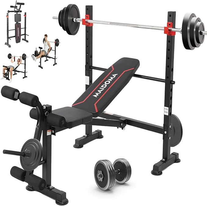 Foldable 1500LBS 8 in 1 Olympic Weight Bench Set with Leg Extension/Curl, Adjustable Weight Bench for Men & Women Full Body Workout, Bench Press with Preacher Curl（US Stock）