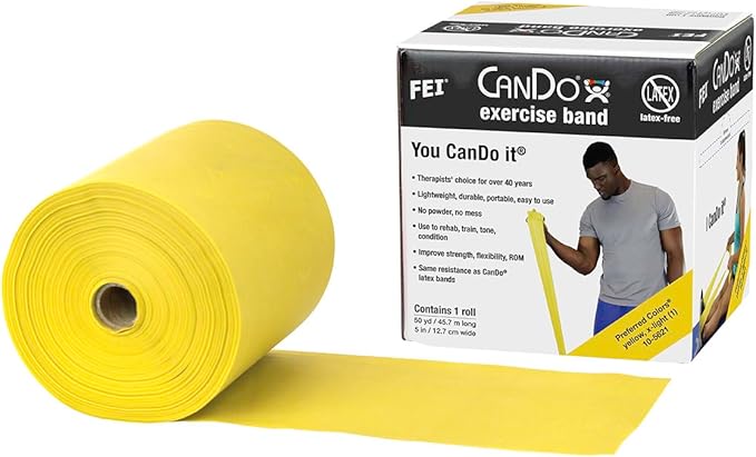 Cando 10-5621 Yellow Latex-Free Exercise Band, X-Light Resistance, 50 yd Length