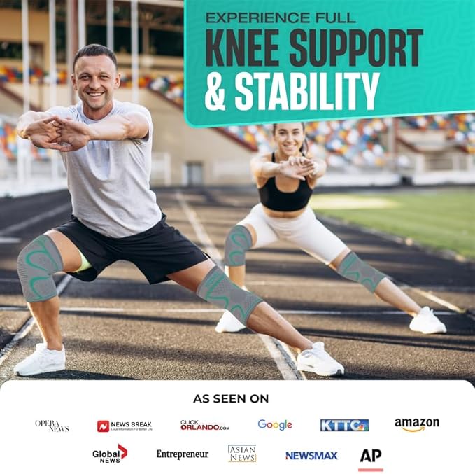 Modvel Compression Knee Brace for Women & Men - 2 Pack Knee Brace for Women Running Knee Pain, Knee Support Sleeve, Workout Sports Braces for Meniscus Tear ACL & Arthritis Pain Relief Grey/Turquoise Large