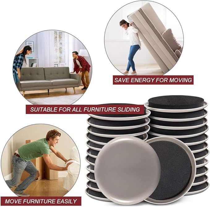 Yelanon Furniture Sliders for Carpet - 20 PCS Heavy Duty Moving Pads 3 1/2" - Sliders for Furniture on Carpet, Reusable Furniture Moving Sliders for Easy Glide