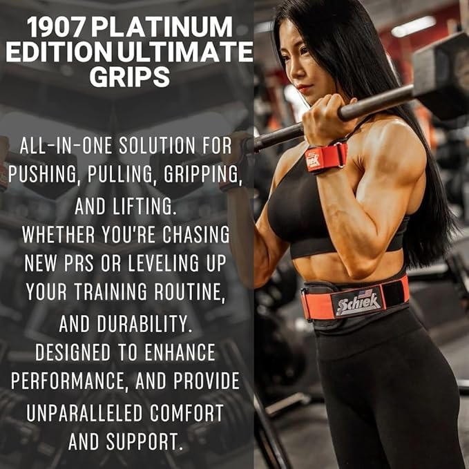 Schiek Sports Model 1907 Platinum Edition Ultimate Grips - 3 in 1 Weight Lifting Straps Wrist Wraps and Grip Pads - Secure Non Slip Control and Comfort for Strength Training