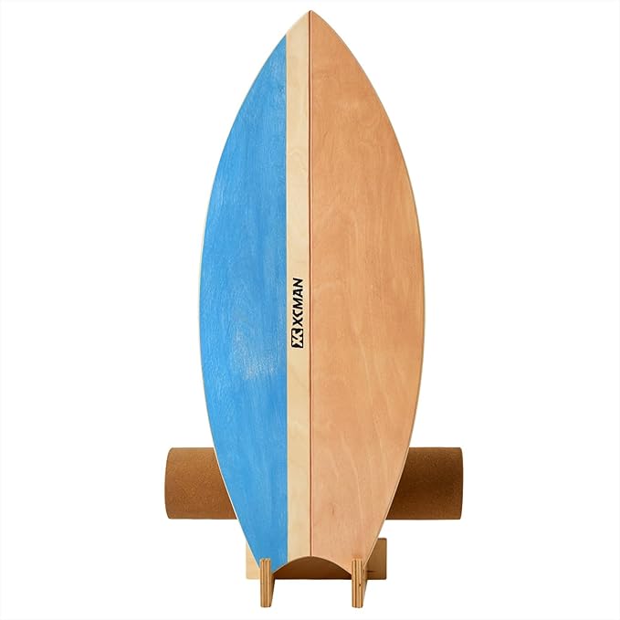 XCMAN Surf Balance Board Trainer with Roller Wooden Exercise Balancing Stability Trainer - Non Slip Surface for Adults Kids|Balance Board for Surfing,Snowboarding,Skateboarding,Hockey,Yoga Training