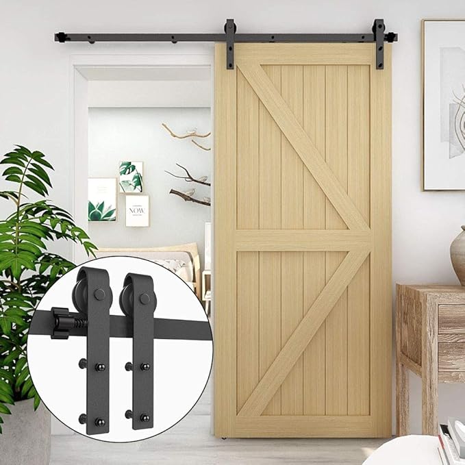 CCJH 6.6FT Sliding Barn Door Hardware Kit Heavy Duty for Single Wood Door