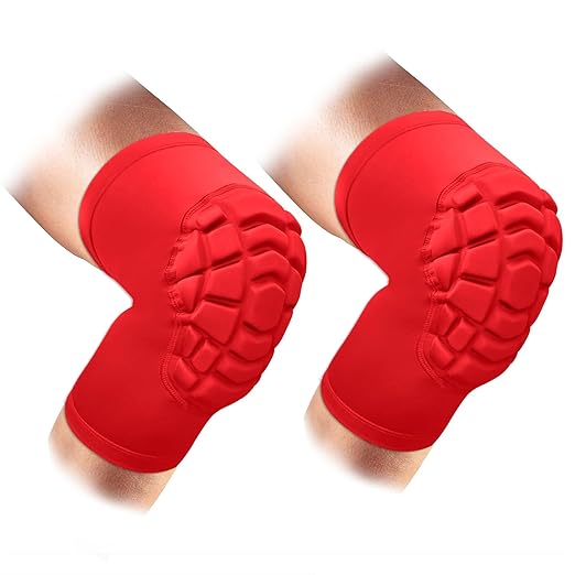 Wrestling Knee Pads Short Knee Sleeve, 2 Pcs Knee Compression Sleeve for Football, Basketball, Volleyball(Red_XS_2 Pcs)