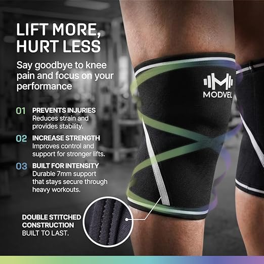 Modvel 7mm Neoprene Knee Sleeves for Men & Women Weightlifting & Powerlifting – Compression Knee Sleeve Support for Squats, Gym, Training – USPA, IPL Approved – Large Black/white (Pair)