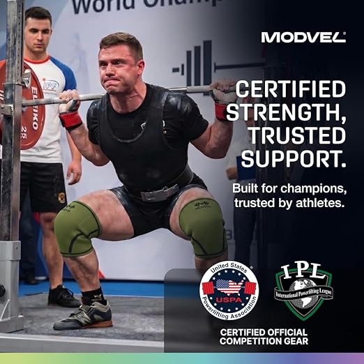 Modvel 7mm Neoprene Knee Sleeves for Men & Women Weightlifting & Powerlifting – Compression Knee Sleeve Support for Squats, Gym, Training – USPA, IPL Approved – Large Green (Pair)